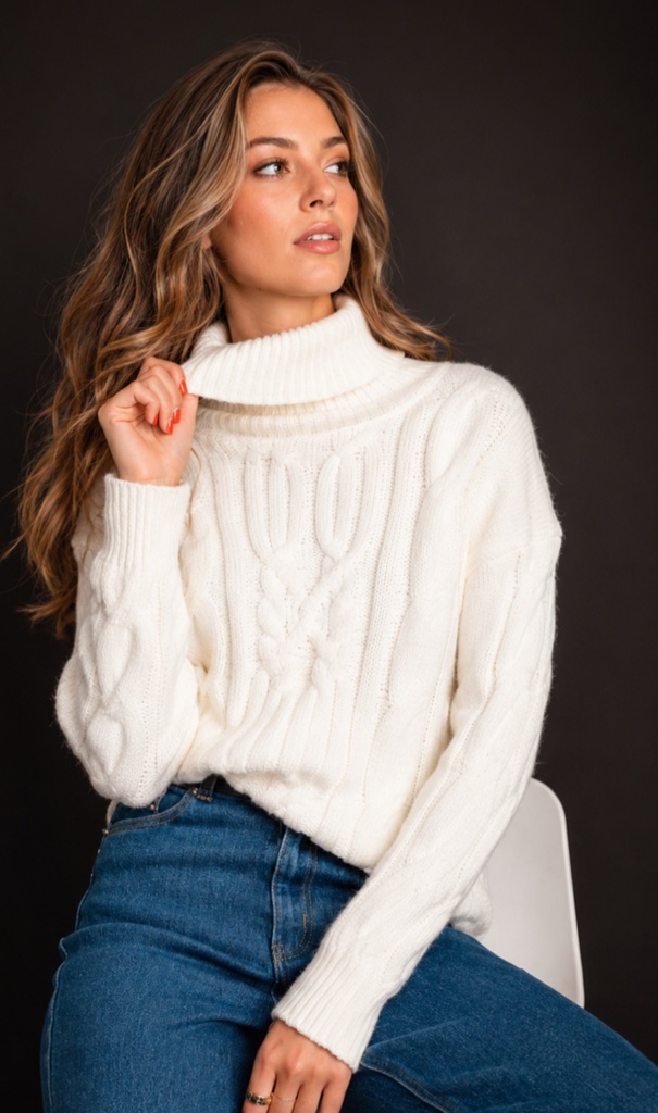 Polera lana con trenzas en su delantera